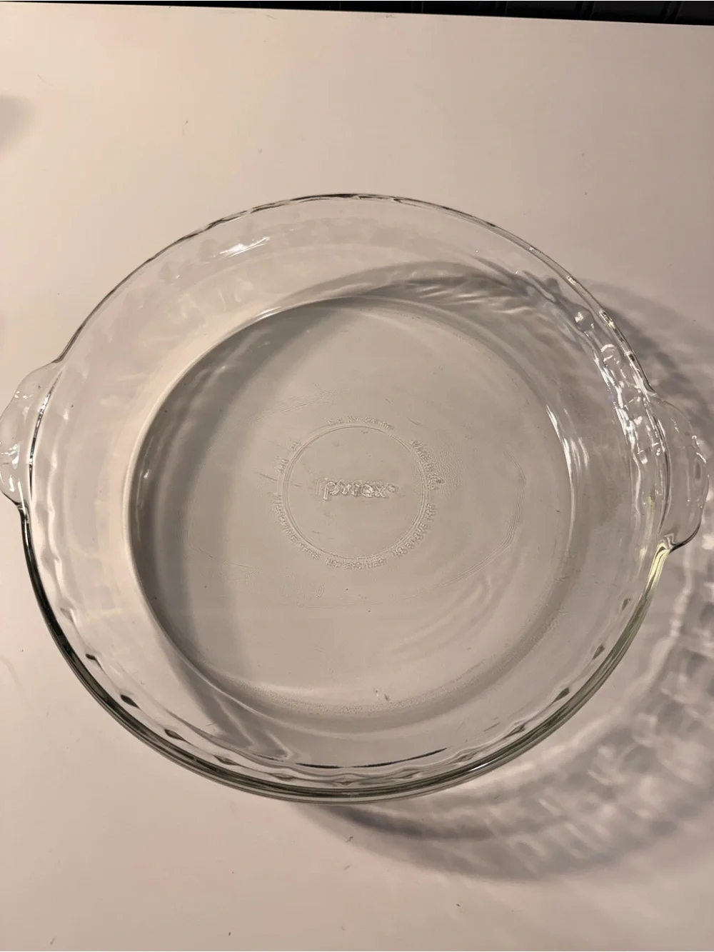 Pyrex Clear Glass pie dish 9.5 etched in vintage 229 fluted handle